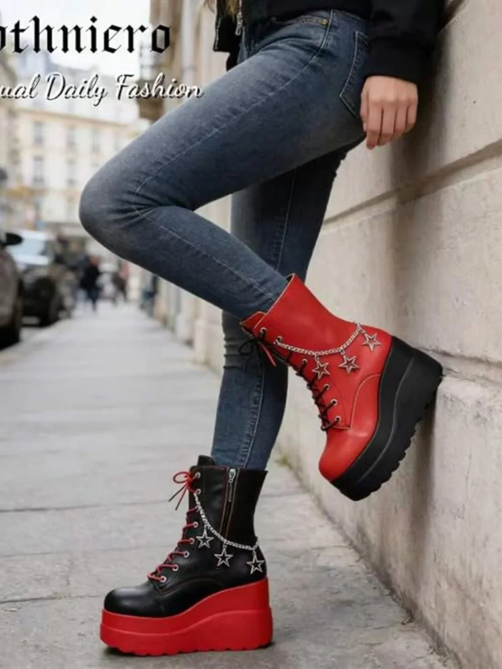 Black & Red Platform Goth Wedge Boots